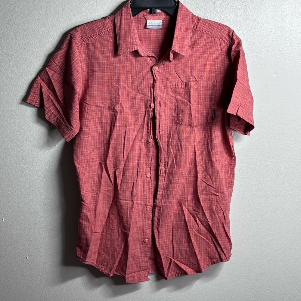 Columbia Men Casual Button Down Orange Plaid Short Sleeve size Small
